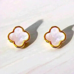 Mother of Pearl 14K GP Quatrefoil Stud Earrings